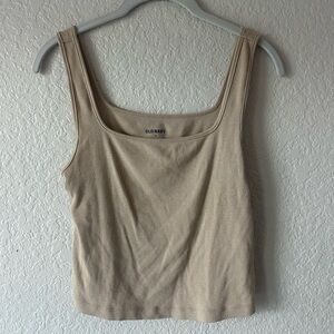 Old Navy Ribbed Tank Top M Beige Square Neck Cropped Fitted Neutral Basic